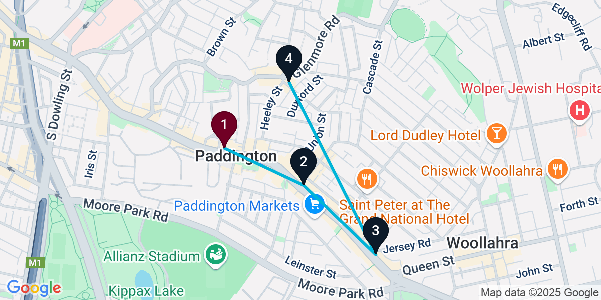 Map for 4-Stop Paddington Pub Bar Crawl