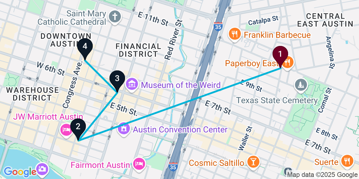 Map for 4-Stop Austin Pub Bar Crawl