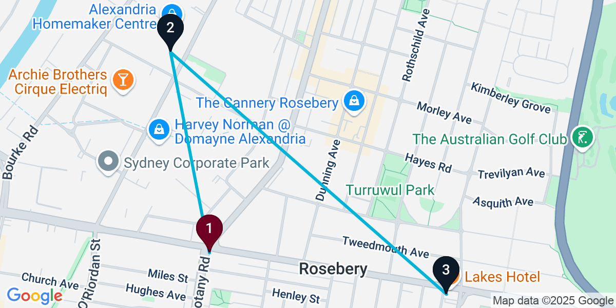 Map for 3-Stop Mascot Nightclub Bar Crawl