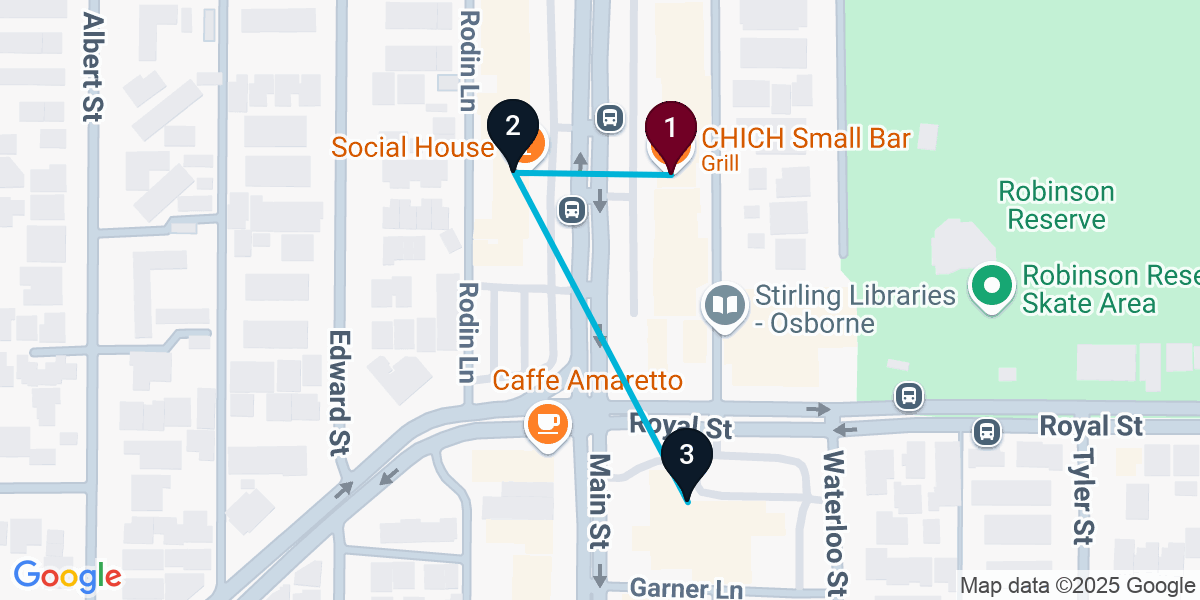 Map for 3-Stop Osborne Park Wine bar Bar Crawl