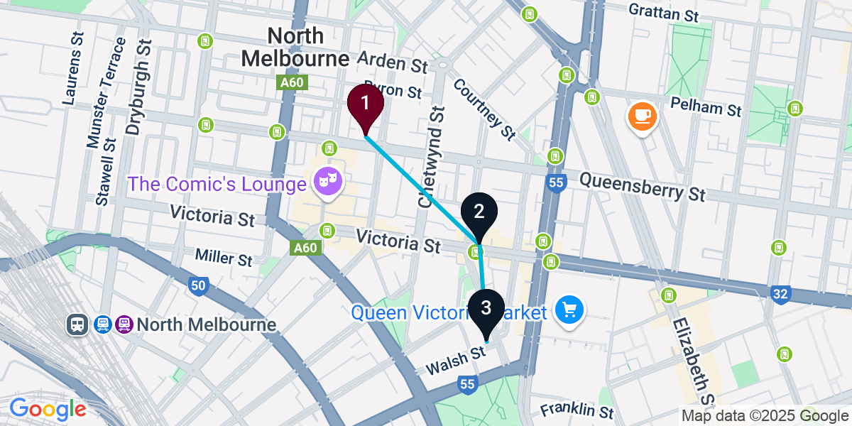 Map for Compact North Melbourne Cocktail Bar Crawl