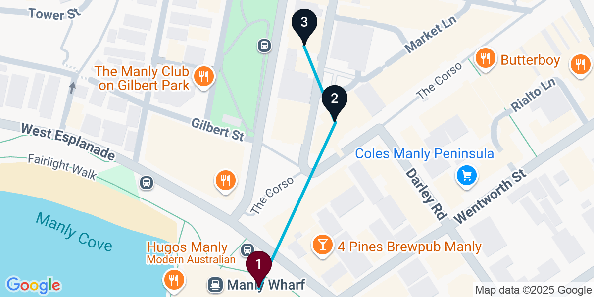 Map for 3-Stop Manly Wine bar Bar Crawl