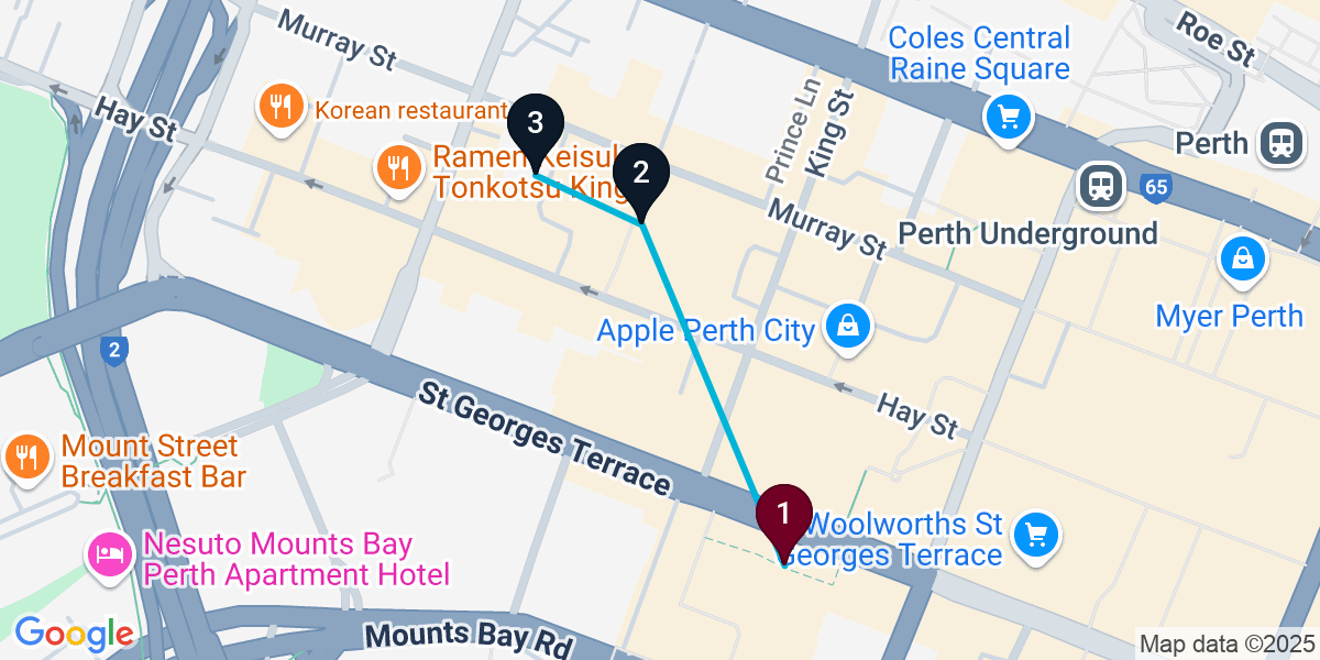 Map for 3-Stop Perth Pub Bar Crawl