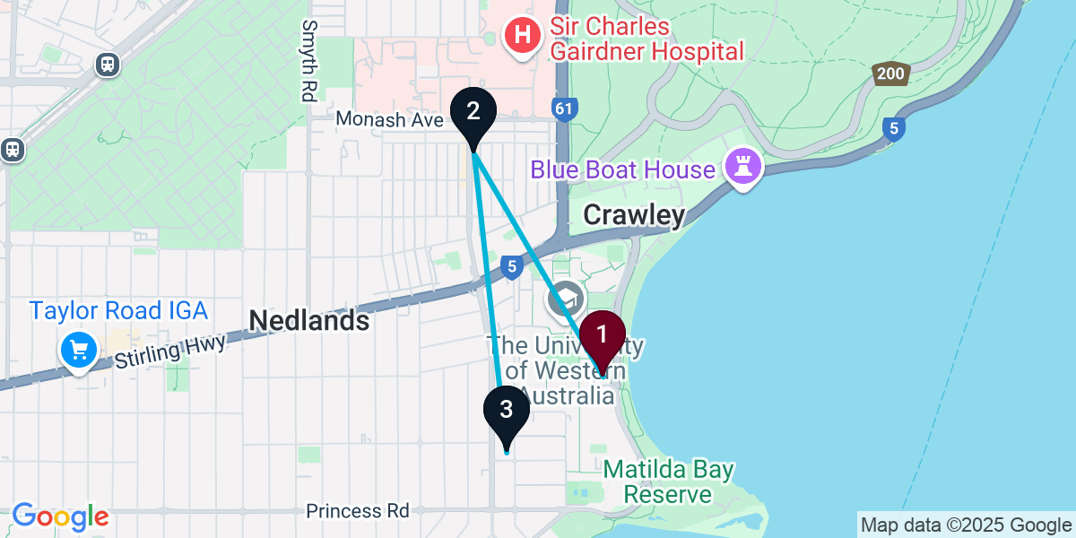 Map for 3-Stop Crawley Bar Crawl