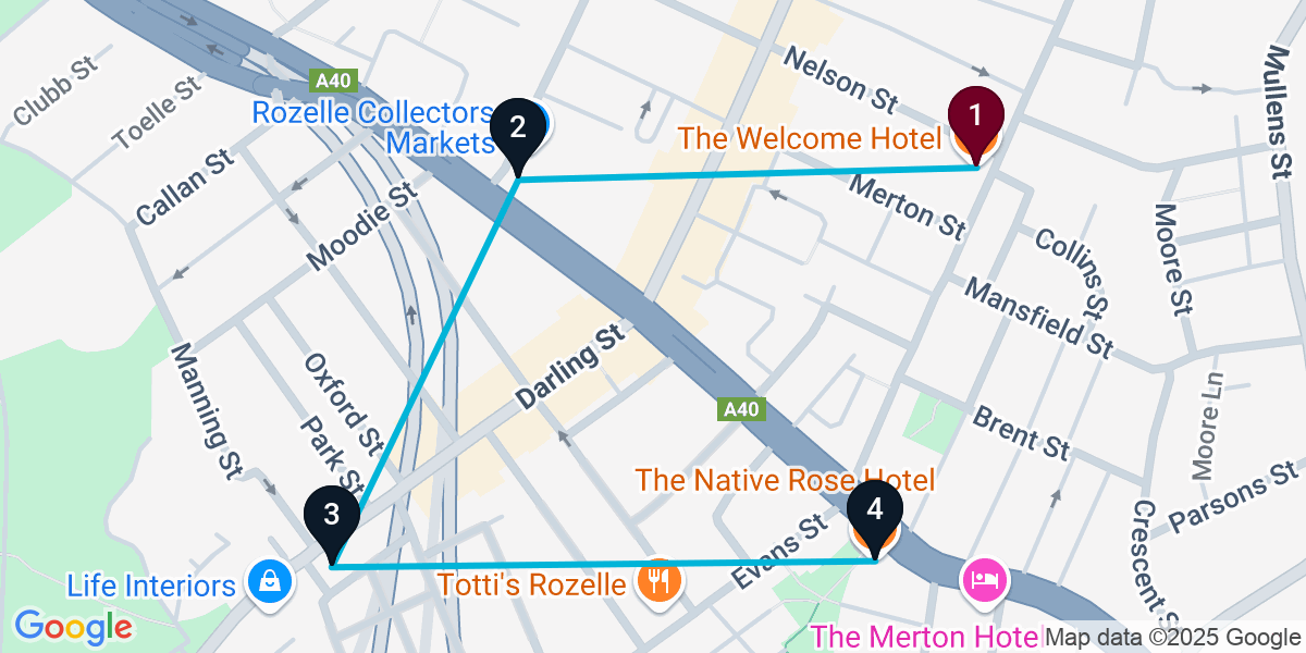 Map for 4-Stop Rozelle Live music Bar Crawl