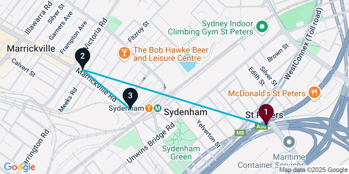 Map for 3-Stop Saint Peters Live music Bar Crawl
