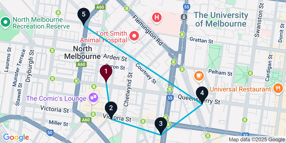 Map for Extended North Melbourne Bar Crawl