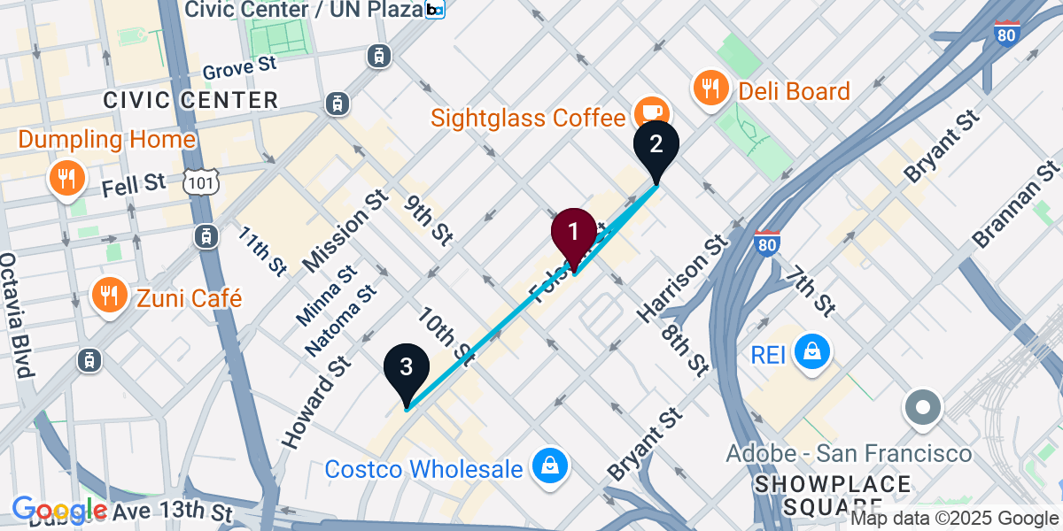 Map for 3-Stop San Francisco Cocktail Bar Crawl