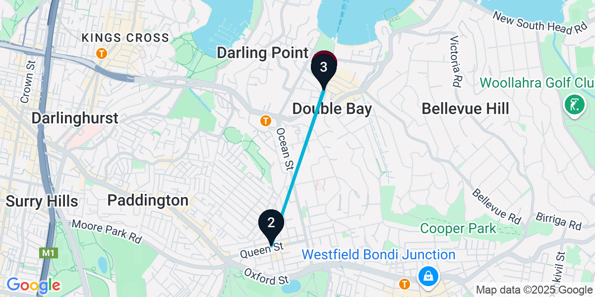Map for 3-Stop Double Bay Rooftop Bar Crawl