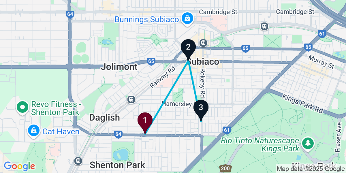 Map for 3-Stop Subiaco Cocktail Bar Crawl