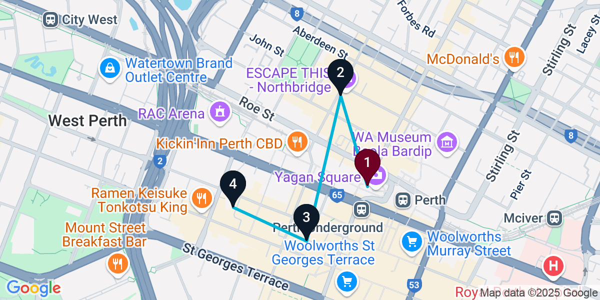 Map for 4-Stop Perth Cocktail Bar Crawl