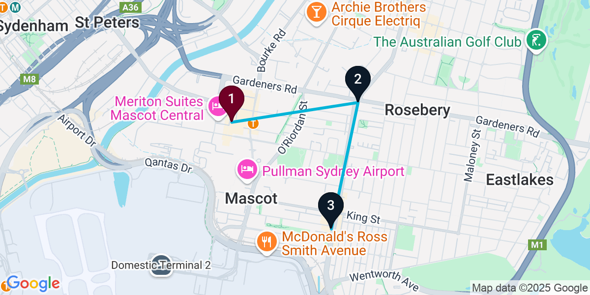 Map for 3-Stop Mascot Pub Bar Crawl