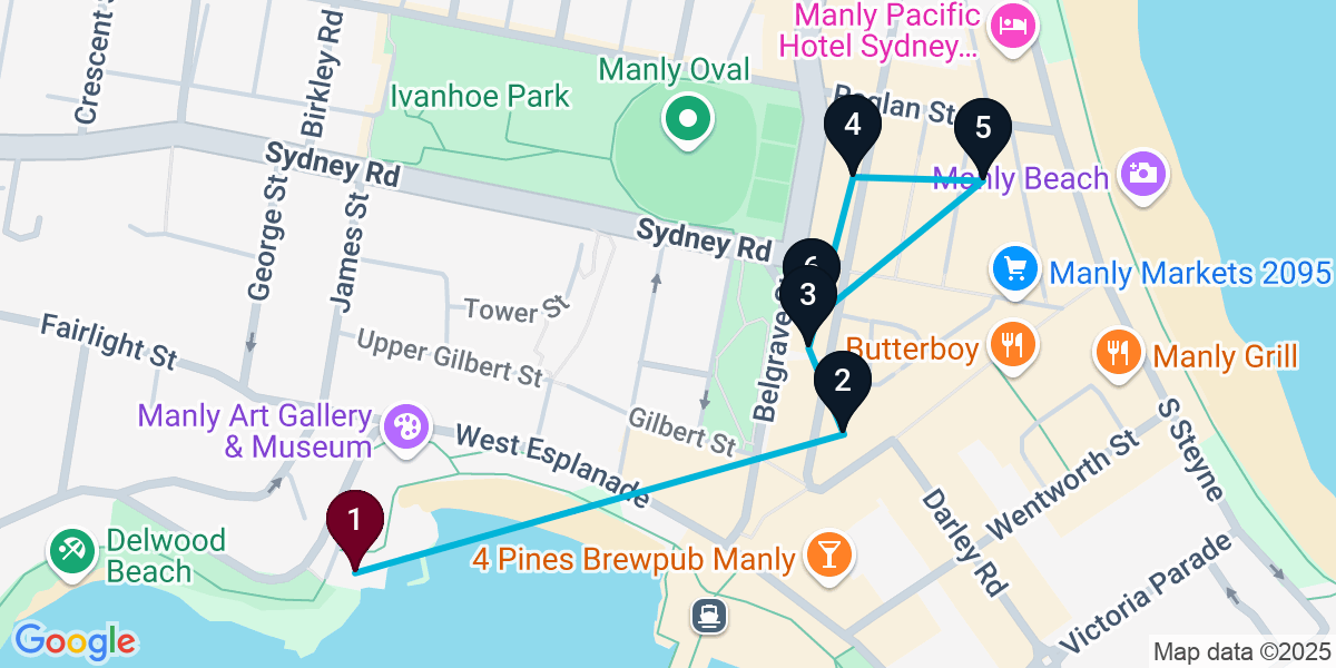 Map for 6-Stop Manly Wine bar Bar Crawl
