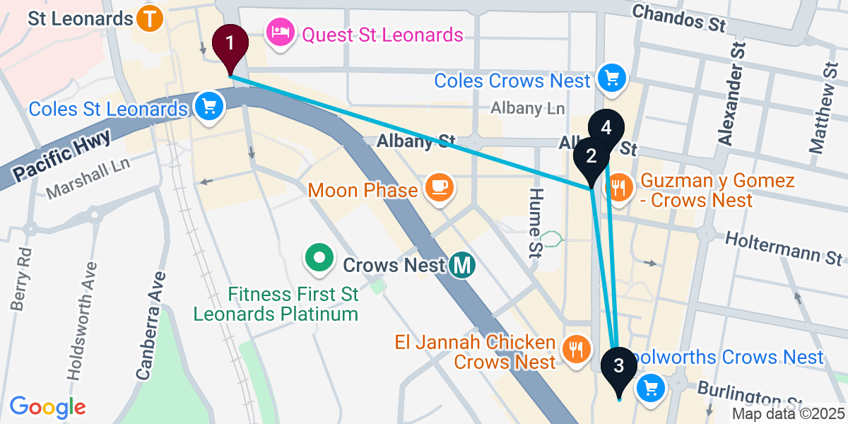 Map for 4-Stop St Leonards Bar Crawl