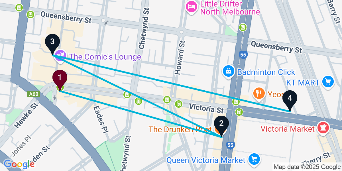 Map for 4-Stop West Melbourne Pub Crawl