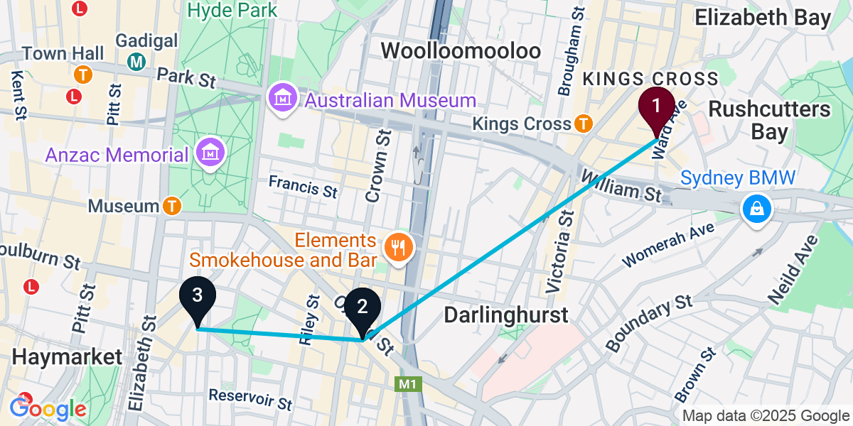 Map for 3-Stop Potts Point Brewery Bar Crawl