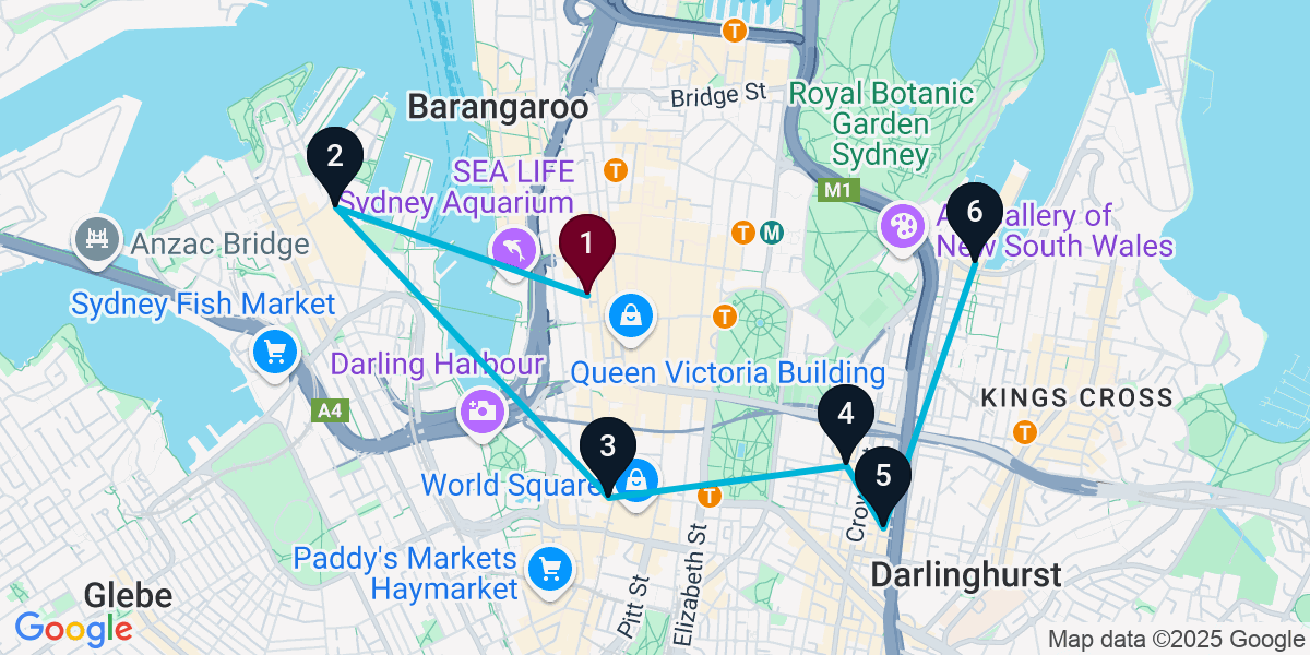 Map for 6-Stop Sydney Sports bar Bar Crawl