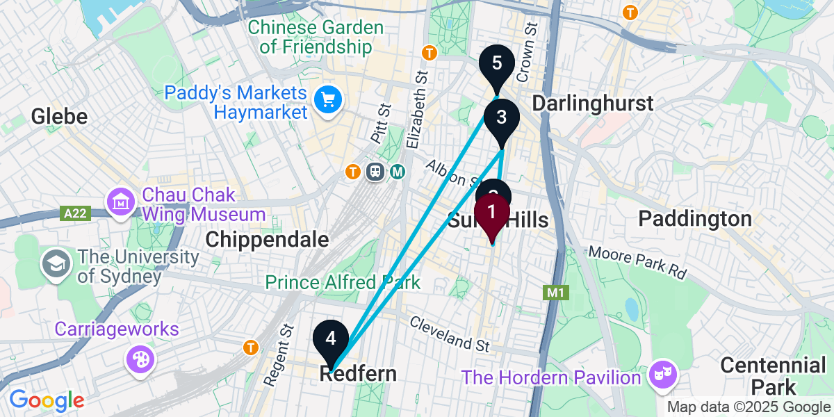 Map for 5-Stop Surry Hills Wine bar Bar Crawl