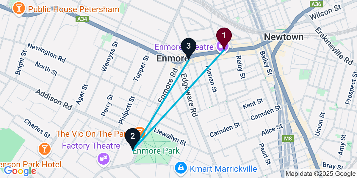 Map for 3-Stop Newtown Brewery Bar Crawl