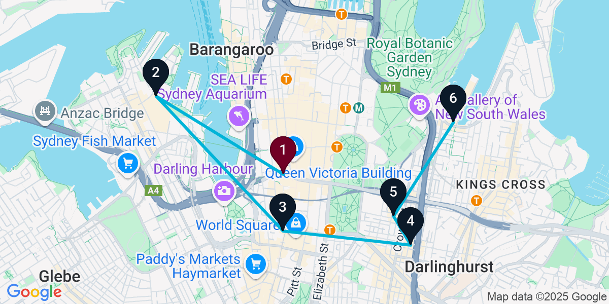 Map for 6-Stop Sydney Sports bar Bar Crawl