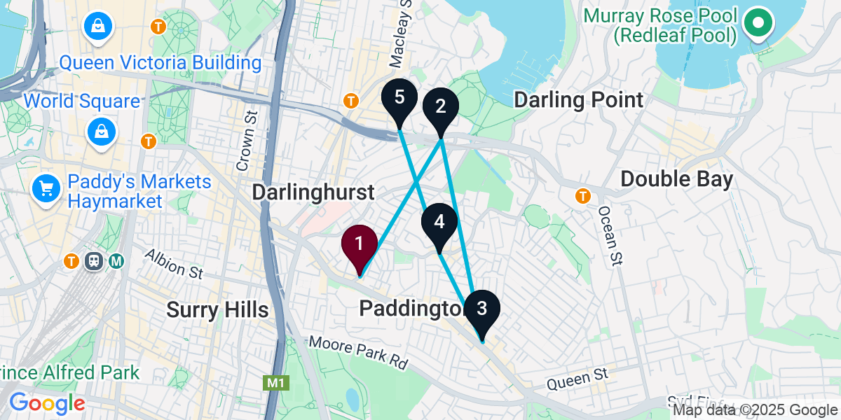 Map for 5-Stop Paddington Wine bar Bar Crawl