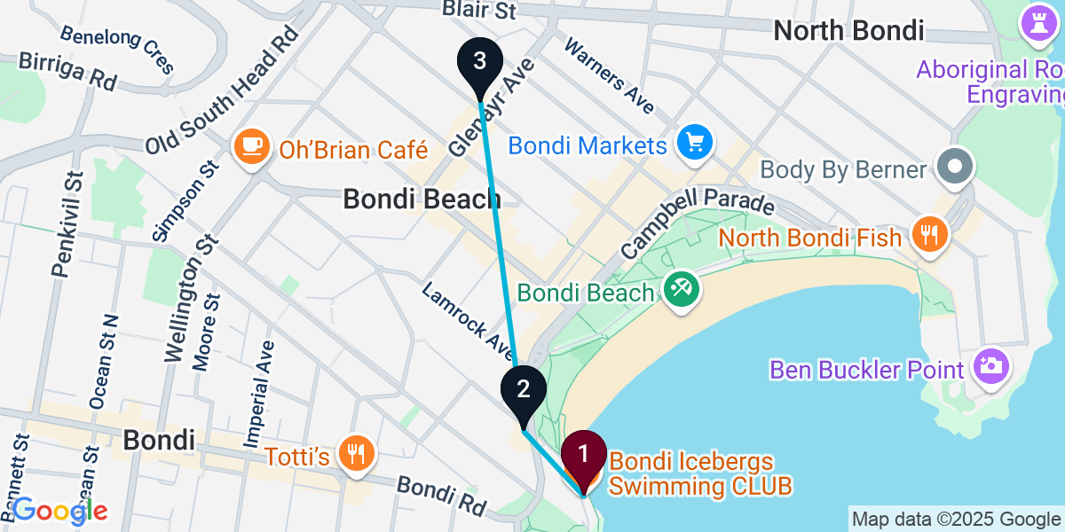 Map for 3-Stop Bondi Beach Wine bar Bar Crawl