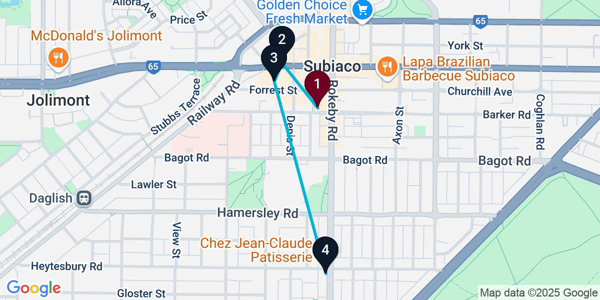 Map for 4-Stop Subiaco Cocktail Bar Crawl