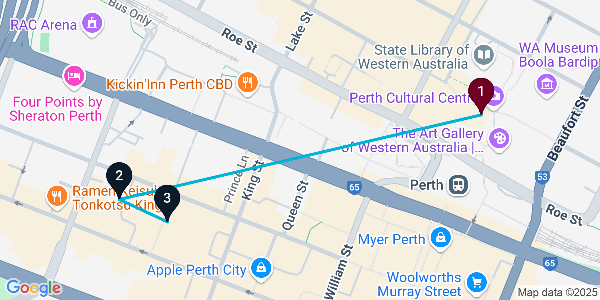 Map for 3-Stop Northbridge Pub Bar Crawl