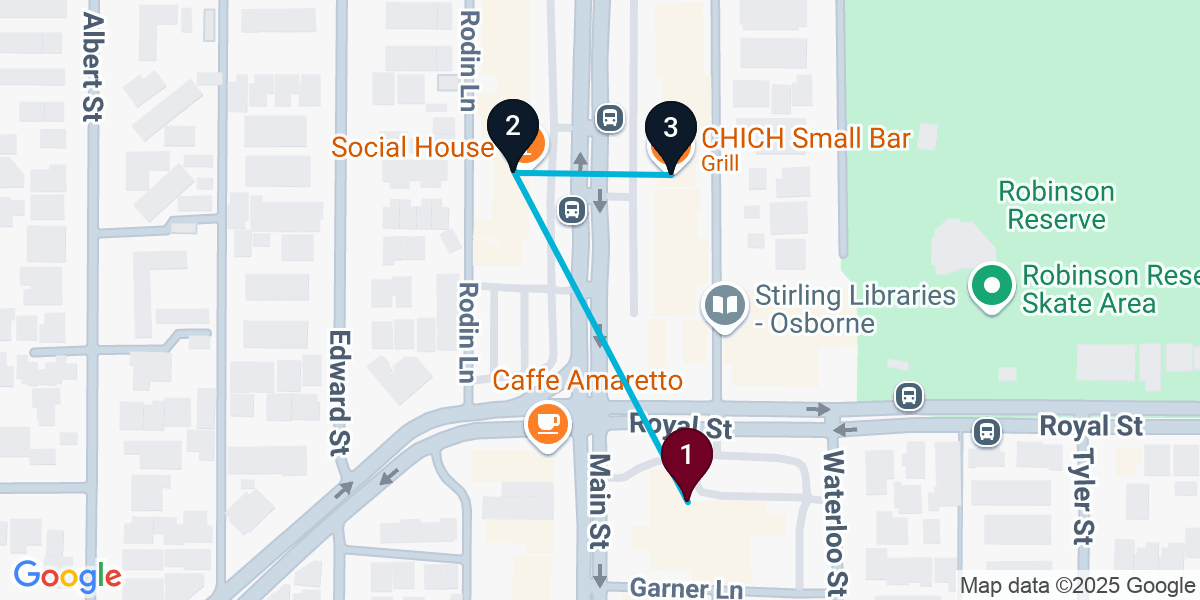 Map for 3-Stop Osborne Park Wine bar Bar Crawl