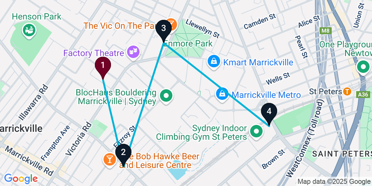 Map for 4-Stop Marrickville Brewery Bar Crawl