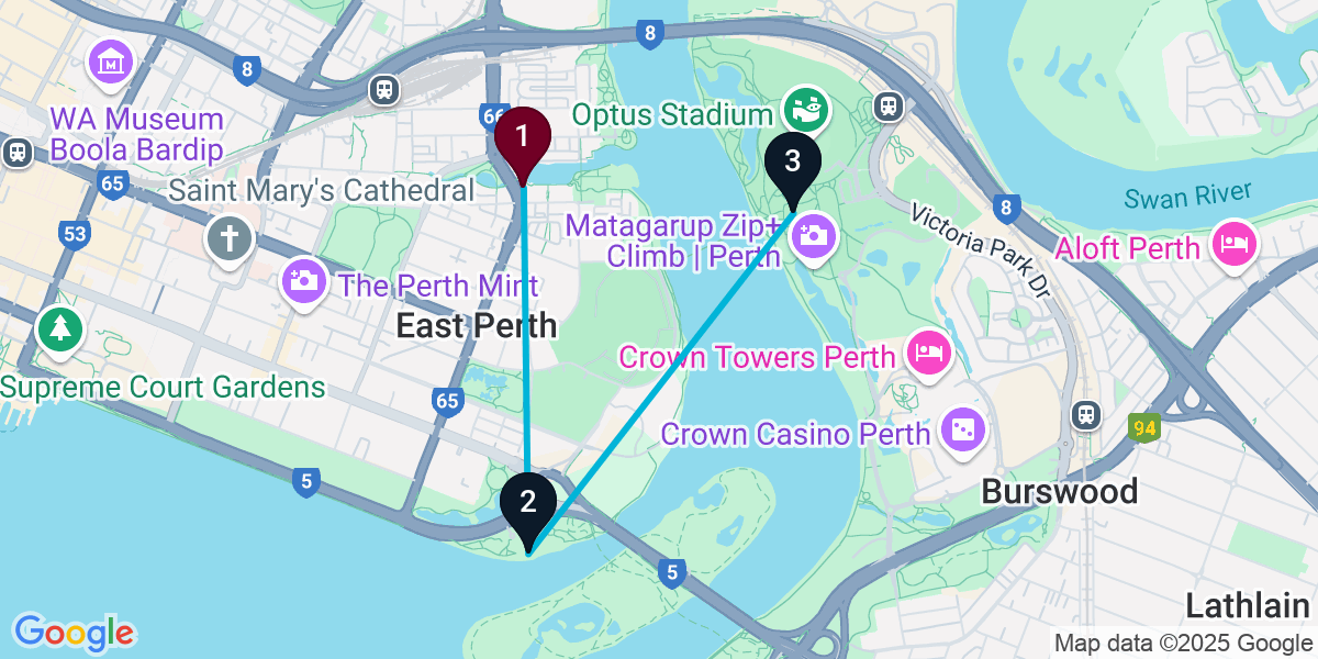 Map for 3-Stop East Perth Live music Bar Crawl