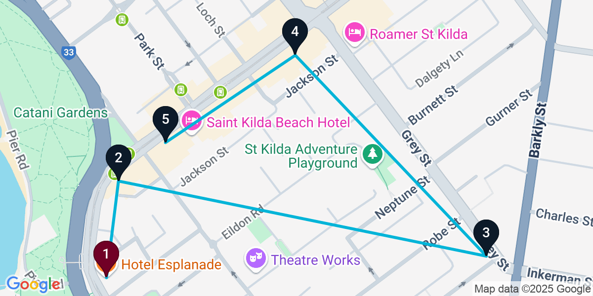 Map for Epic St Kilda Cocktail Bar Crawl