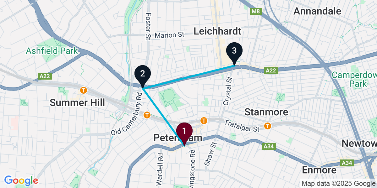 Map for 3-Stop Petersham Pub Bar Crawl