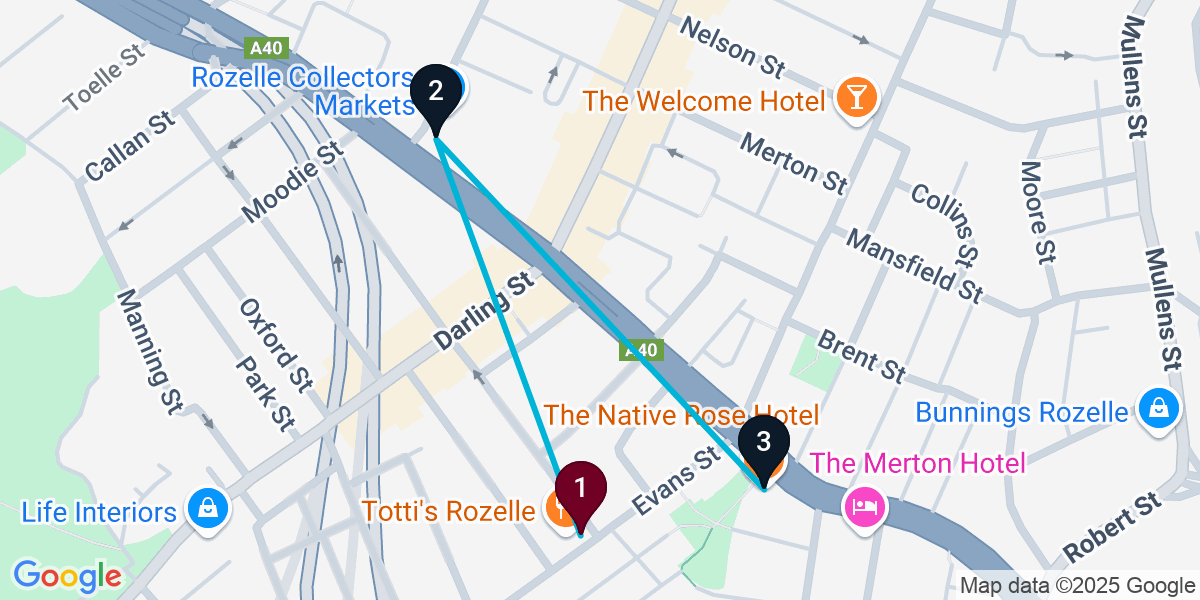 Map for 3-Stop Rozelle Live music Bar Crawl