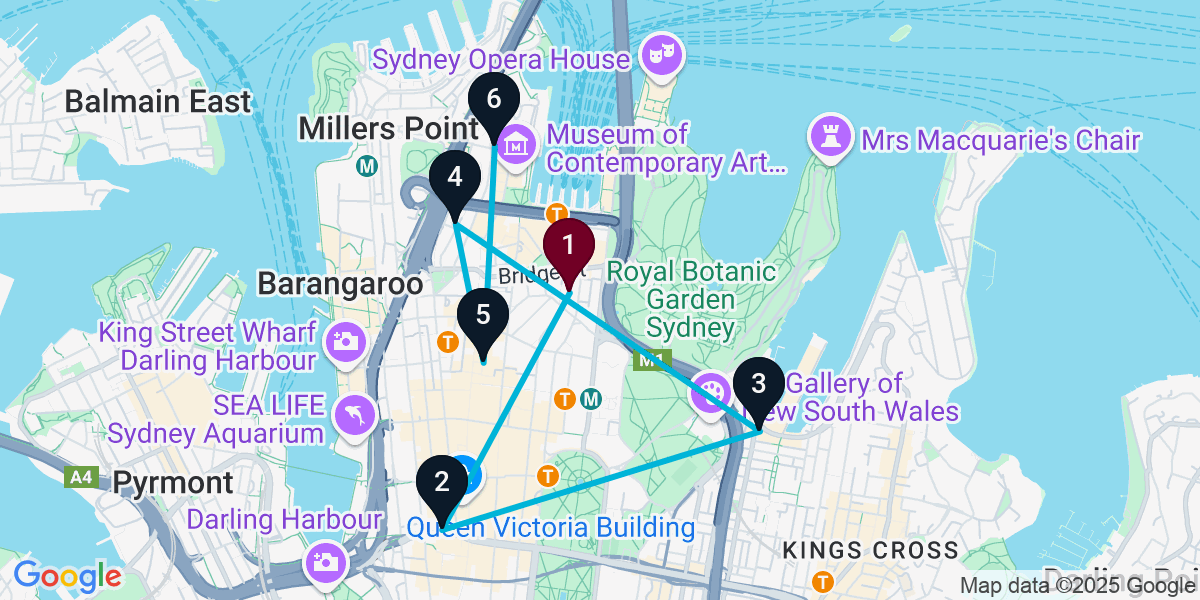 Map for 6-Stop Sydney Pub Bar Crawl