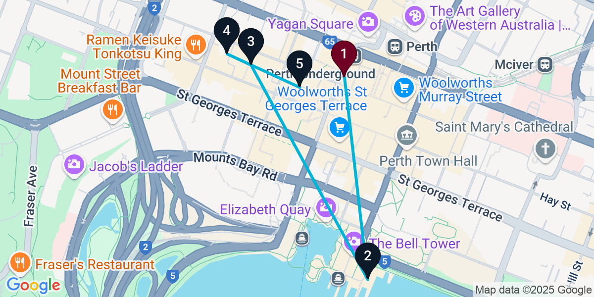 Map for 5-Stop Perth Pub Bar Crawl