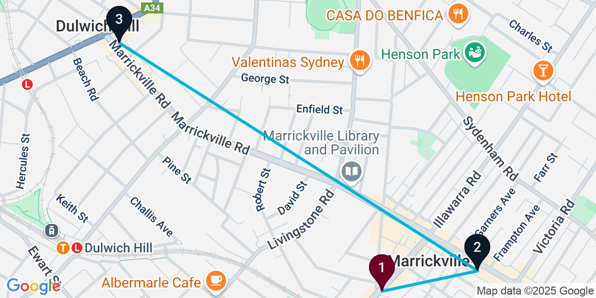 Map for 3-Stop Marrickville Bar Crawl