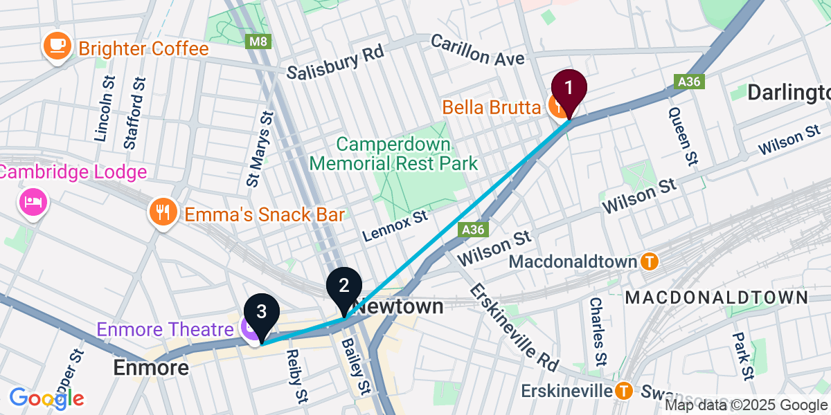 Map for 3-Stop Newtown Wine bar Bar Crawl
