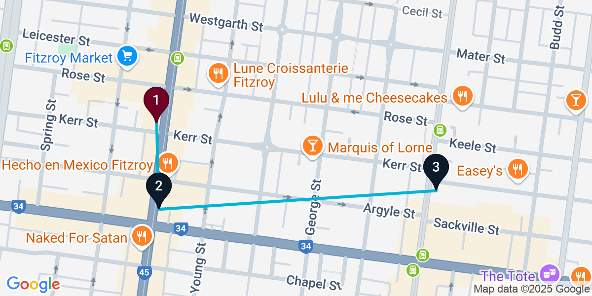 Map for Short Fitzroy Cocktail Bar Crawl