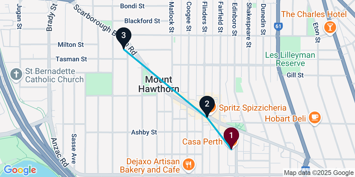 Map for 3-Stop Mount Hawthorn Bar Crawl