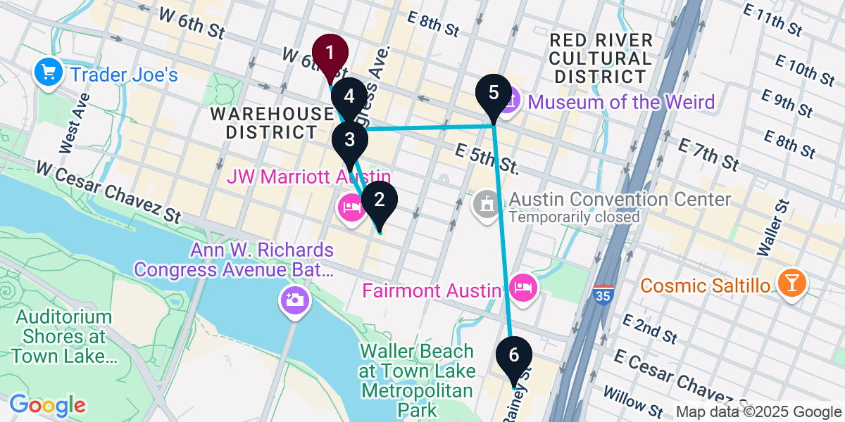 Map for 6-Stop Austin Cocktail Bar Crawl