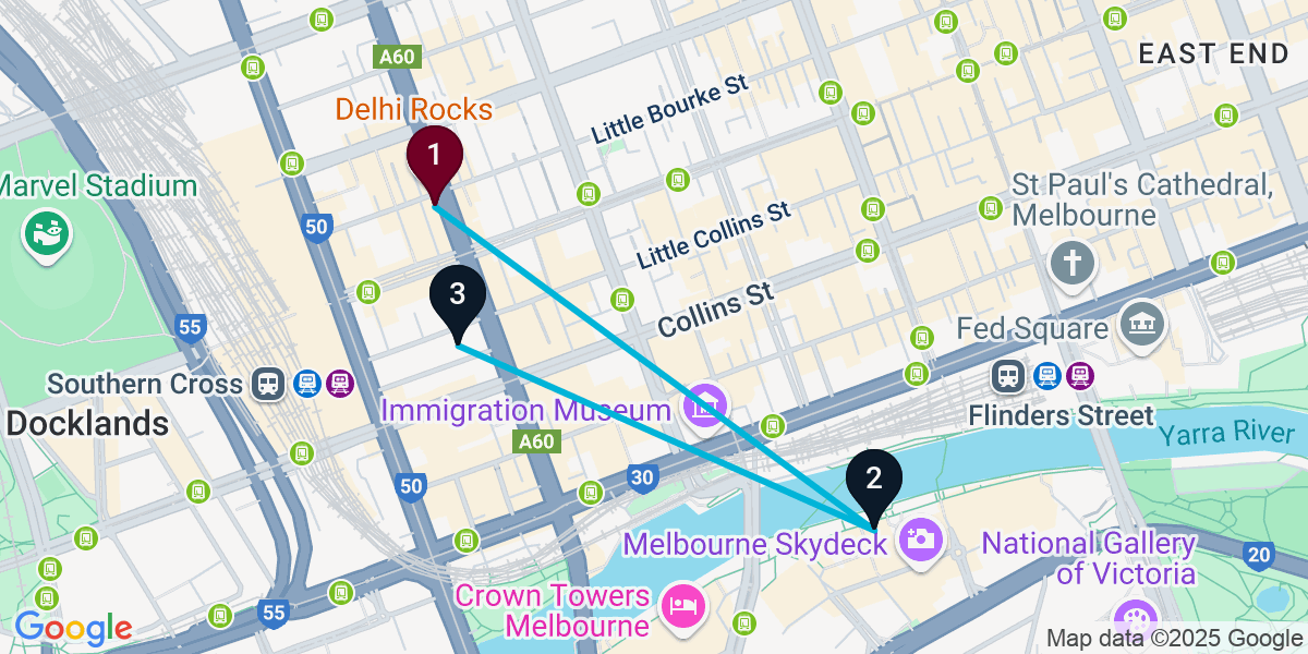 Map for Short Melbourne Pub Crawl