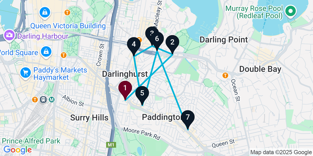 Map for 7-Stop Paddington Wine bar Bar Crawl
