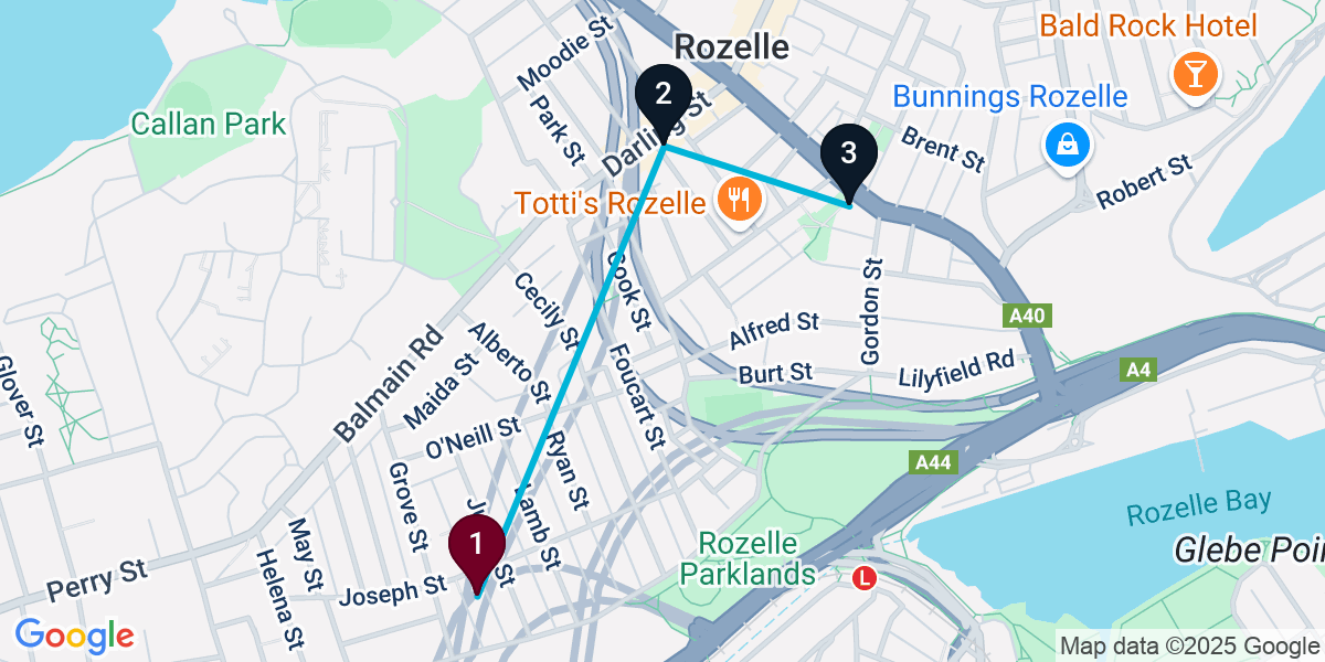 Map for 3-Stop Lilyfield Cocktail Bar Crawl
