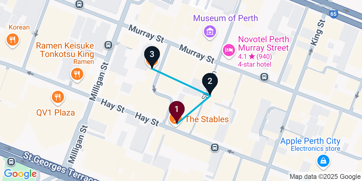 Map for 3-Stop Perth Pub Bar Crawl
