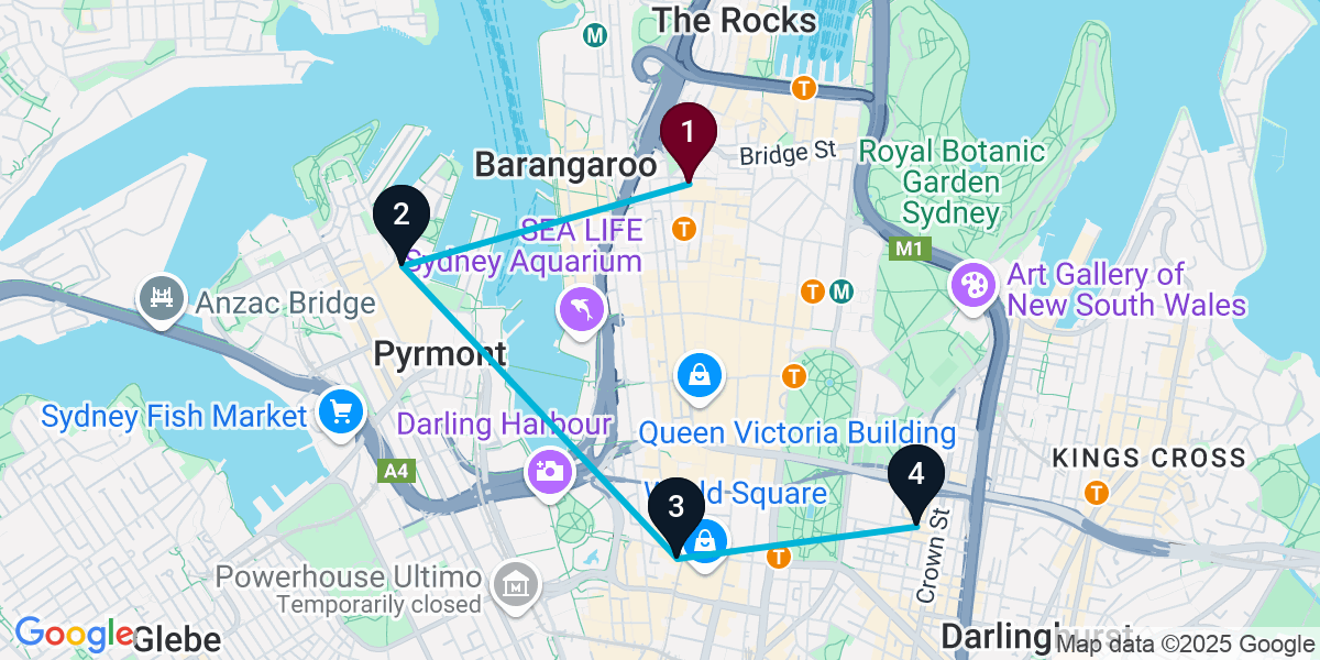 Map for 4-Stop Sydney Sports bar Bar Crawl