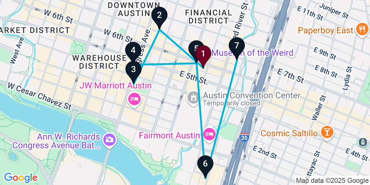 Map for 7-Stop Austin Wine bar Bar Crawl