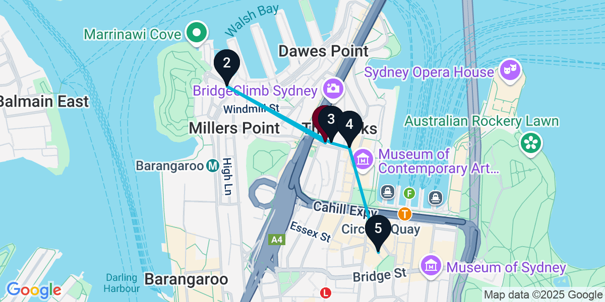 Map for Wine Bar Crawl from Saké Restaurant & Bar, The Rocks (5 Stops)