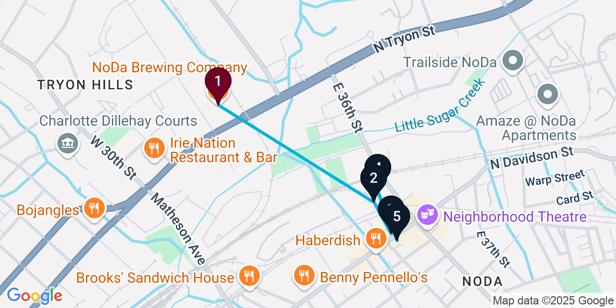 Map for Epic North Charlotte Bar Crawl