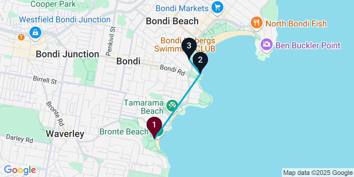 Map for 3-Stop Bronte Rooftop Bar Crawl